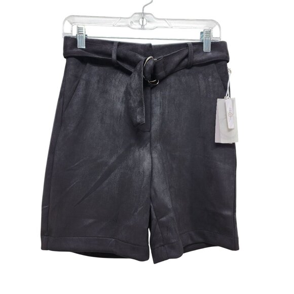 Womens Faux Leather High-Waisted Belted Shorts With Cuffed Hem Size S - Picture 1 of 7